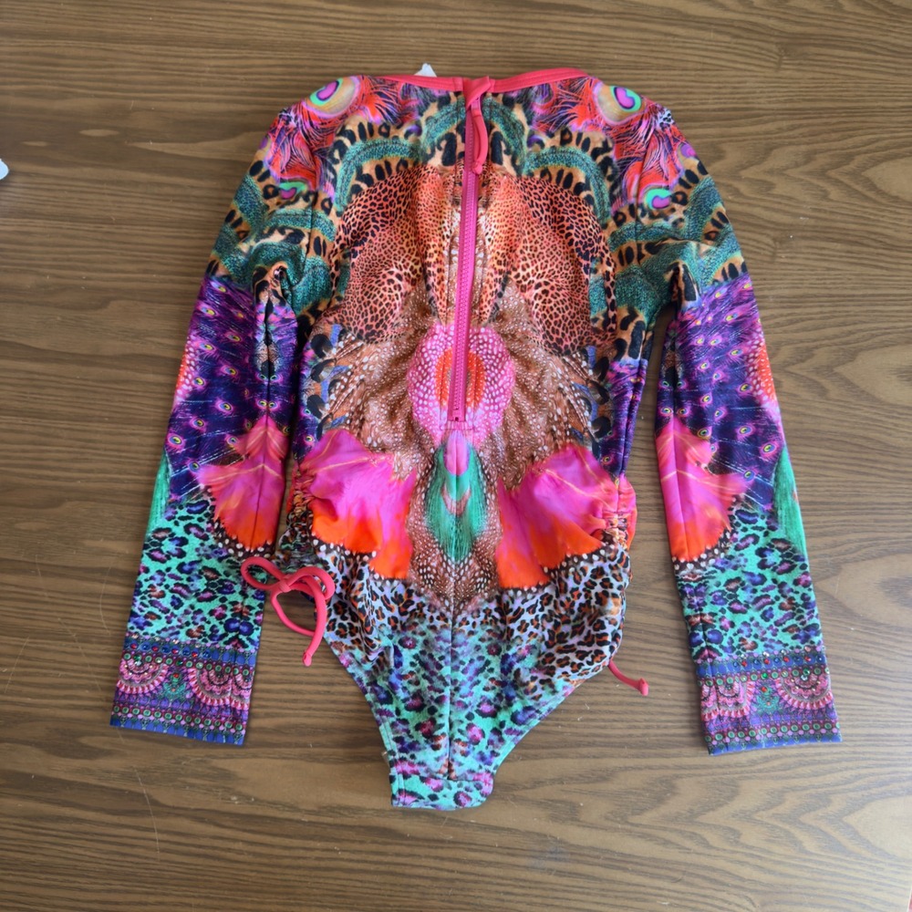 Camilla Kids Mila Multicolor Leopard Print Long Sleeve One Piece Swimsuit Size 6 - Picture 9 of 9
